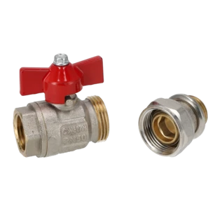 Verteilerkugelhahn 1/2" selbstdichtend Griff rot