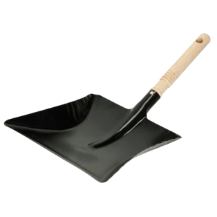 Metal dustpan with wooden handle