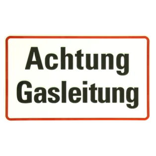 Panneau "Achtung ! Gasleitung !" 120 x 120 mm, alu, 380