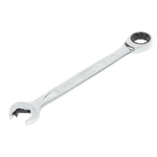 Combination spanner with ratchet mechanism in ring and open jaw 19 mm
