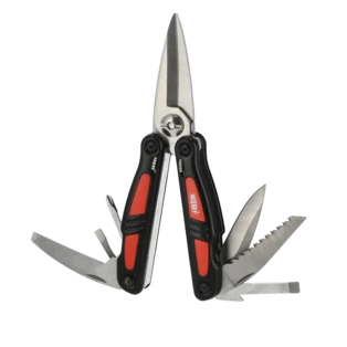Multi-tool with sturdy belt pouch and with 7 applications