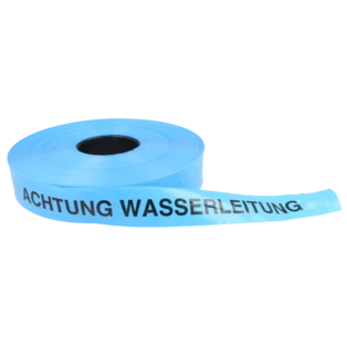 Nastro premonitore e tracciato blu "Achtung Wasserleitung"