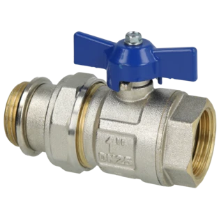 Verteilerkugelhahn 1" selbstdichtend Griff blau