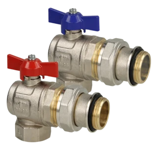 Ball valve set 1" angled red and blue for heating manifolds
