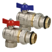 Ball valve set 1" angled red and blue for heating manifolds