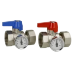 Ball valve set straight 1" with thermometer for underfloor heating manifolds