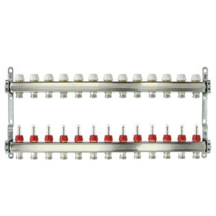 Collecteur plancher chauffant 13 circuit 1" avec d&eacute;bitm&egrave;tre