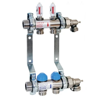 Vloerverwarmingscircuit verdeler met automatische flowregeling voor 2 circuits