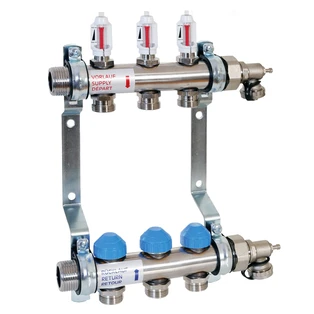 Collecteur plancher chauffant avec contr&ocirc;le automatique du d&eacute;bit pour 3 circuits