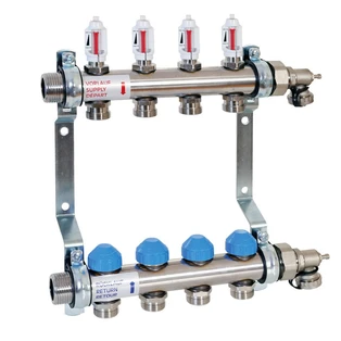 Underfloor heating manifold with automatic flow control for 4 circuits