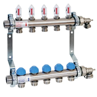 Underfloor heating manifold with automatic flow control for 5 circuits