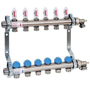 Vloerverwarmingscircuit verdeler met automatische flowregeling voor 6 circuits