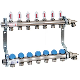Underfloor heating manifold with automatic flow control for 7 circuits