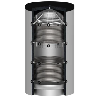 Fresh-water storage tank 4,000 litres with 2 smooth pipe heat exchangers