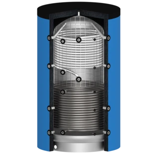 Fresh-water storage tank 2,600 l 1 smooth-pipe heat exchanger blue