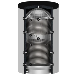 Frischwasserspeicher 2600 l 2 Glattrohrw&auml;rmetauscher silber