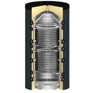 Fresh-water storage tank 800 litres with 2 smooth-pipe HXs