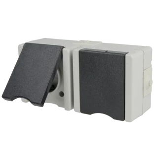 Prise de s&eacute;curit&eacute; proAQA double horizontale avec couvercle rabattable