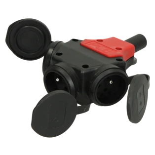 Taurus 3-way safety connector with earth contact rubber with hinged lid UTE FR