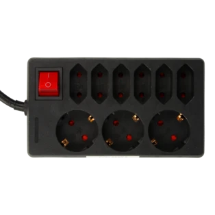 Steckdosenleiste 3+6-fach schwarz mit Schalter