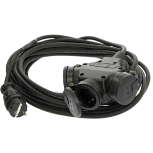 Grounding contact extension cable plug/3-way coupling black