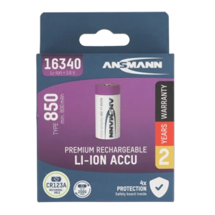 Special li-ion battery 16340 with 3.6V and 850 mAh