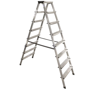 Aluminium double-sided step ladder 2 x 8 steps
