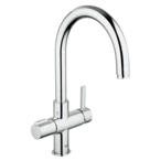 Red Duo single-lever sink mixer with C-spout chrome Swiss type