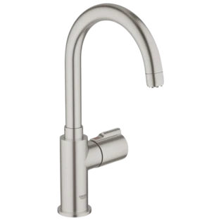 Red Mono pillar valve with C-spout supersteel Swiss type