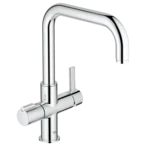 Red Duo single-lever sink mixer with U-spout chrome Swiss type