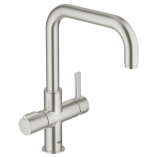 Red Duo single-lever mixer with U-spout supersteel Swiss trype