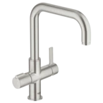 Red Duo single-lever mixer with U-spout supersteel Swiss trype