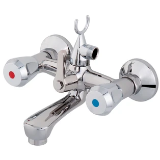 Two-handle bath mixer with hand shower holder