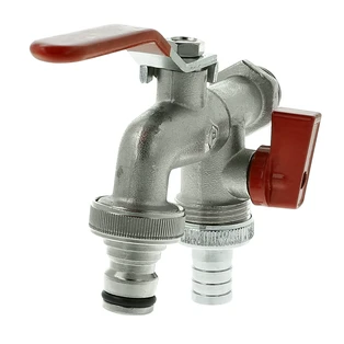 Dubbele kogelkraan 1/2" US met 2 aansluitingen 3/4"