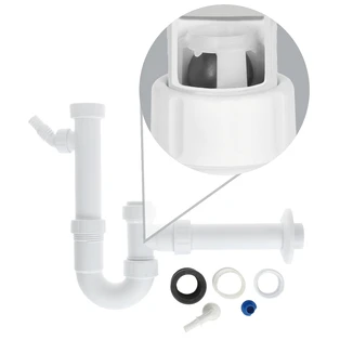 Ball-closure siphon 1 1/2" with cleaning opening and device connection outlet DN40