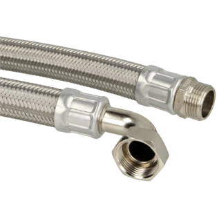 Flexible de raccordement eau potable 1/2'' FM x 1/2" &eacute;crou &agrave; chapeau coude 90&deg;