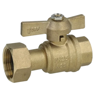 Robinet &agrave; bille droit pour compteur d'eau avec 1/2'' FF et &eacute;crou &agrave; chapeau 3/4''