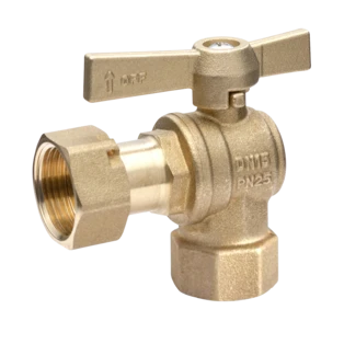 Robinet &agrave; bille pour compteur d'eau &eacute;querre avec 3/4'' FF et &eacute;crou &agrave; chapeau 3/4''