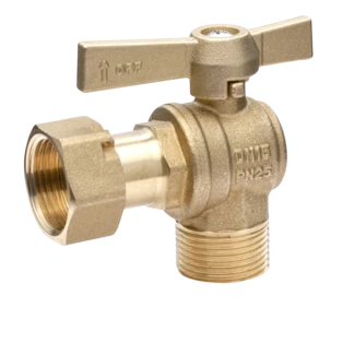 Water meter ball valve angled with 1/2" ET x 3/4" union nut