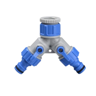 Two-way distributor with shut-off valves