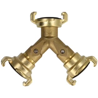 Brass Y distributor with 3 x quick coupling, two shut-off ball valves