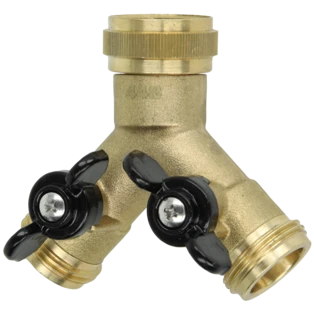 2-Wege-Verteilerst&uuml;ck 3/4" aus Messing mit 2 Absperrventilen