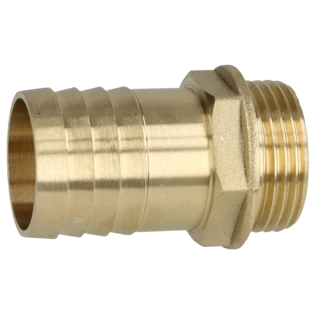 Brass nozzle with 1" male thread for connection of 1 1/4" hoses