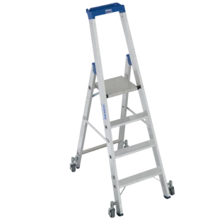 Escabeau sur roues aluminium, 4 marches